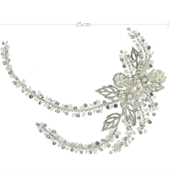 Bride Crystal Large Flower Leaf headpiece wedding